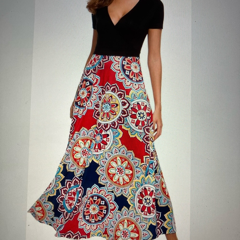 Red and Blue Asymmetrical pockets Maxi Dress